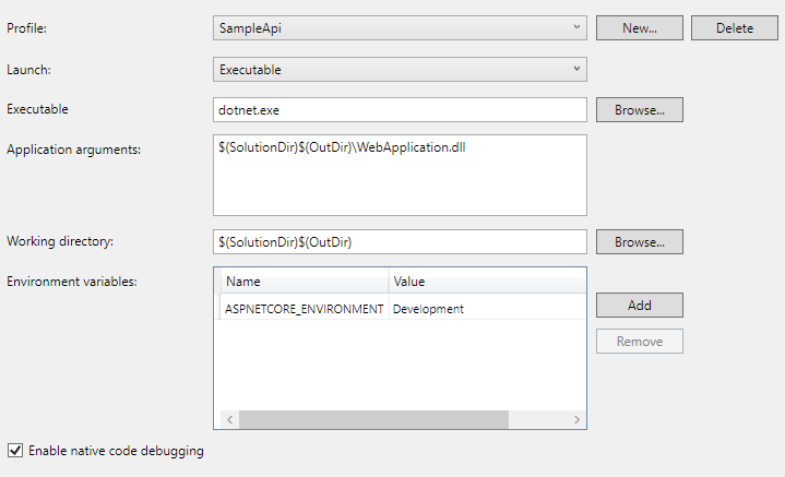 debug tab configuration